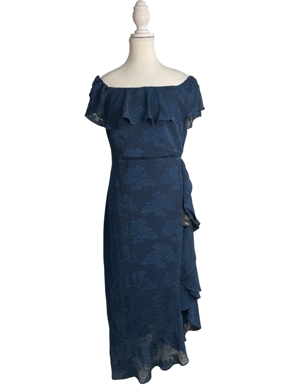 Lulu's Navy Blue Off-Shoulder Ruffle Midi Dress